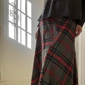 Vintage Handmade Plaid Midi Skirt Festive Holiday 28 Xmas
